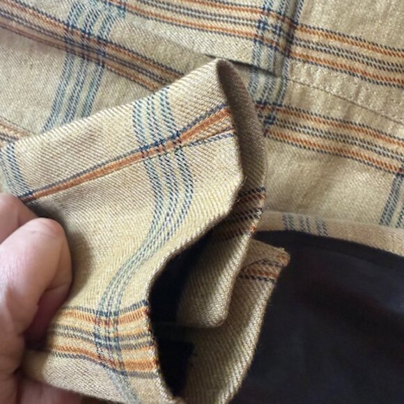 Chic Pre-Loved Smythe Tan & Navy Burlap Plaid Linen Duchess Blazer - Women's 2 - Picture 11 of 12